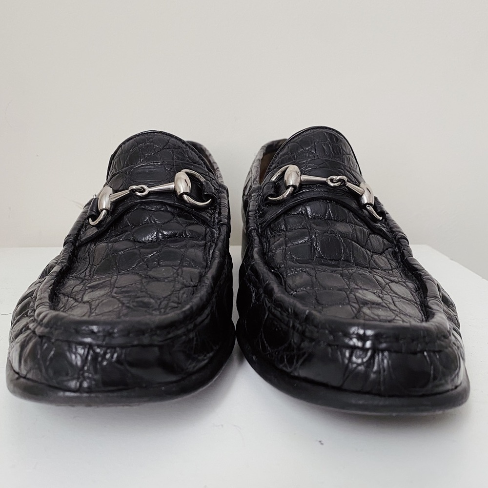 Gucci 1953 Classic Black Alligator Skin Silver Horsebit Loafers 41.5 G 8.5 9 US - Picture 5 of 12